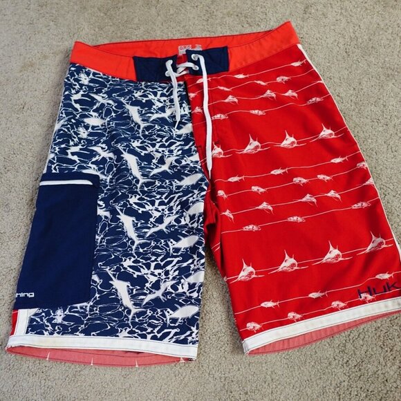 Huk Shorts 32 Blue Red American Flag Board Patriotic - Picture 1 of 13